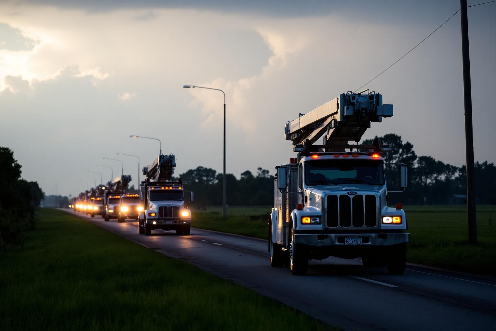 Utility convoy on access road