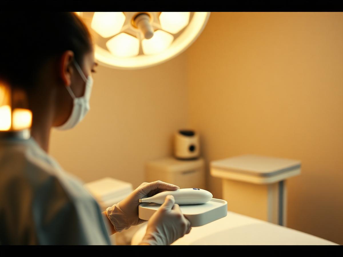 Med spa treatment room with soft clinical lighting